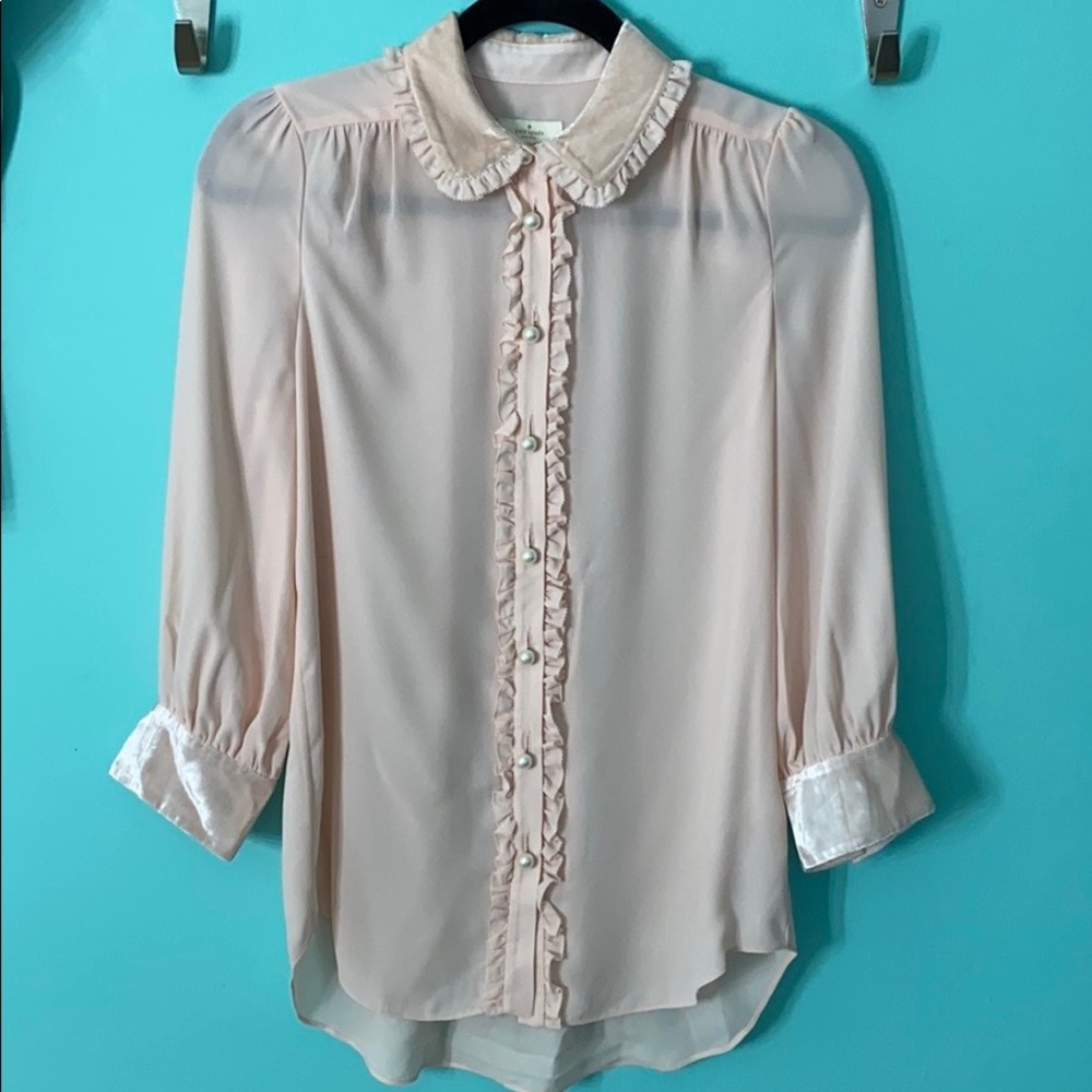 KATE SPADE Velvet Trim Pearl Button Shirt